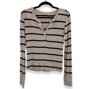 Z Supply Tan & Black Striped Long Sleeve Henley — Size M